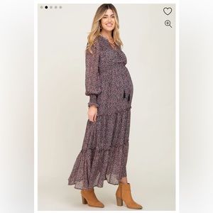 Black Floral Smocked Tiered Maternity Maxi Dress